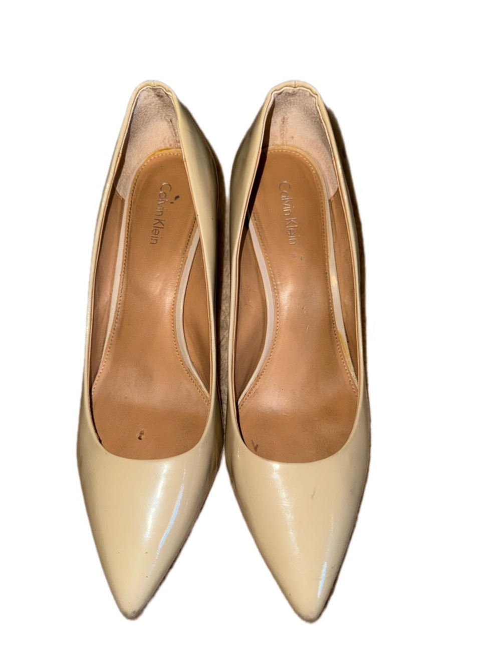 Calvin Klein Nude Patent Pointed-Toe Pumps